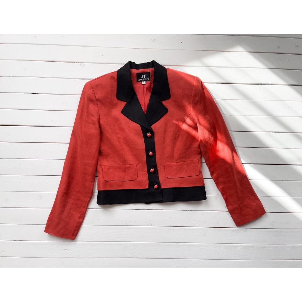 orange linen jacket 80s 90s vintage cropped‎ linen blazer